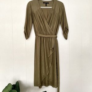BCBGMaxAzria | Olive Green Three Quarter Sleeve Knee Length Dress | XS